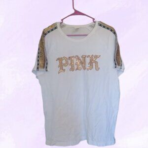 PINK Victoria's Secret sequined graphic crew neck t-shirt with pink on front L